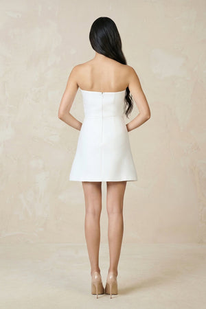 3D - Flower Strapless Sheath Mini Wedding Dress in White - KISS BRIDAL Wedding Dresses