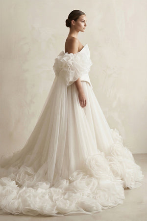 3D - Flower Tulle Strapless A - Line Wedding Dress in Ivory - KISS BRIDAL Wedding Dresses