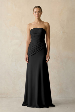 Black Sheath Chiffon Strapless Pleated Bridesmaid Dress in Frost - KISS BRIDAL Bridesmaid Dresses