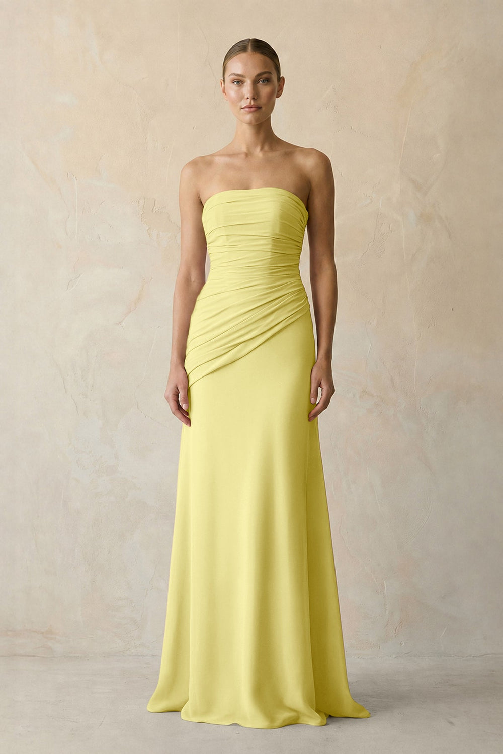 Sheath Chiffon Strapless Pleated Bridesmaid Dress in Buttercup