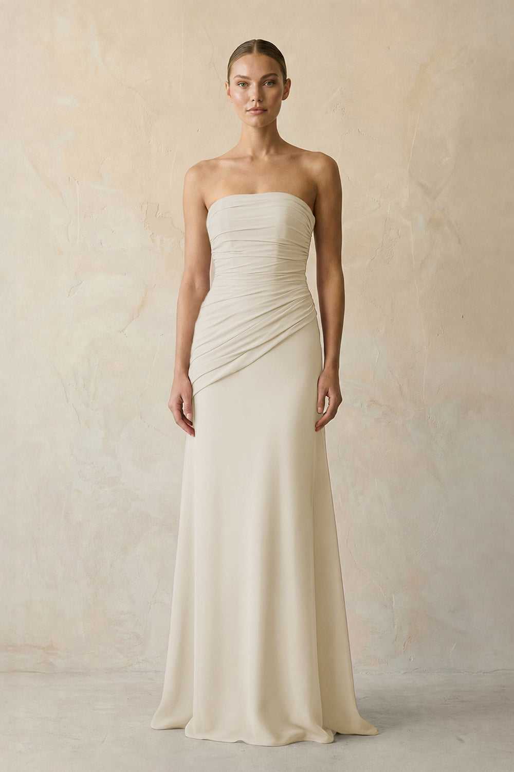 Sheath Chiffon Strapless Pleated Bridesmaid Dress in Dove Gray