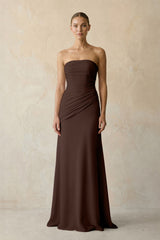 Espresso Sheath Chiffon Strapless Pleated Bridesmaid Dress in Frost - KISS BRIDAL Bridesmaid Dresses