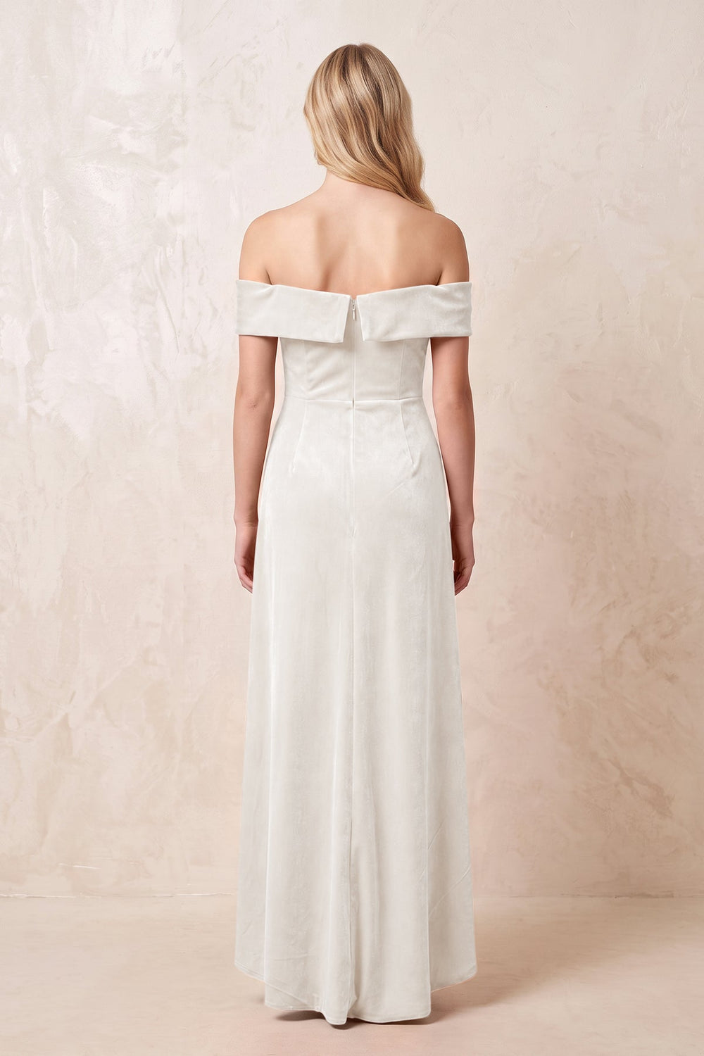 Off-the-Shoulder Sheath Velvet Midi Bridesmaid Dress in Ivory