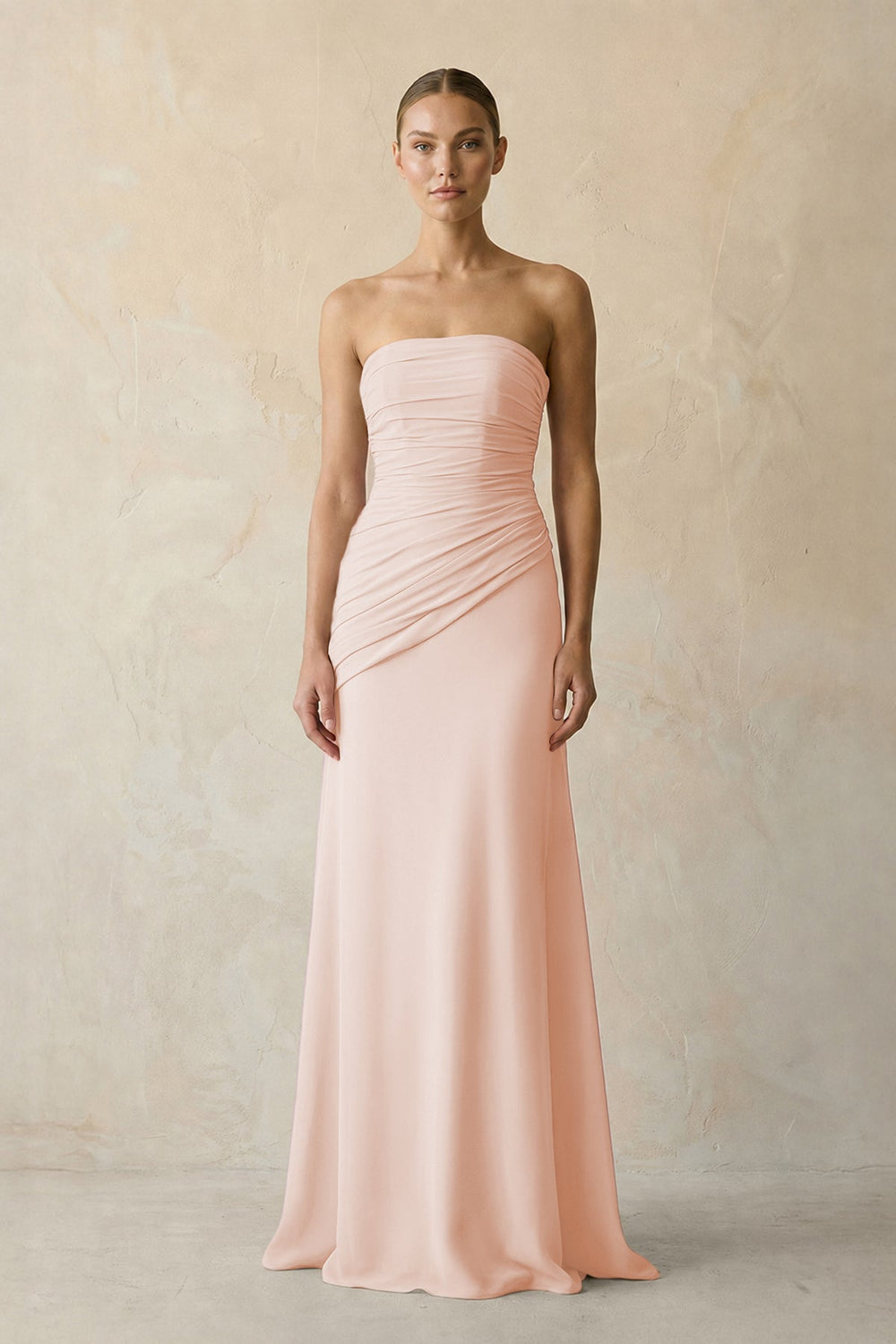 Sheath Chiffon Strapless Pleated Bridesmaid Dress in Pale Blush