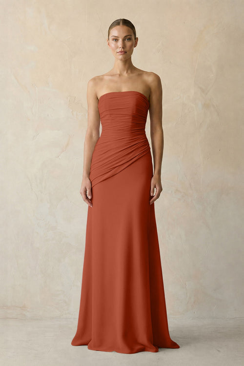 Spice Sheath Chiffon Strapless Pleated Bridesmaid Dress in Matcha - KISS BRIDAL Bridesmaid Dresses