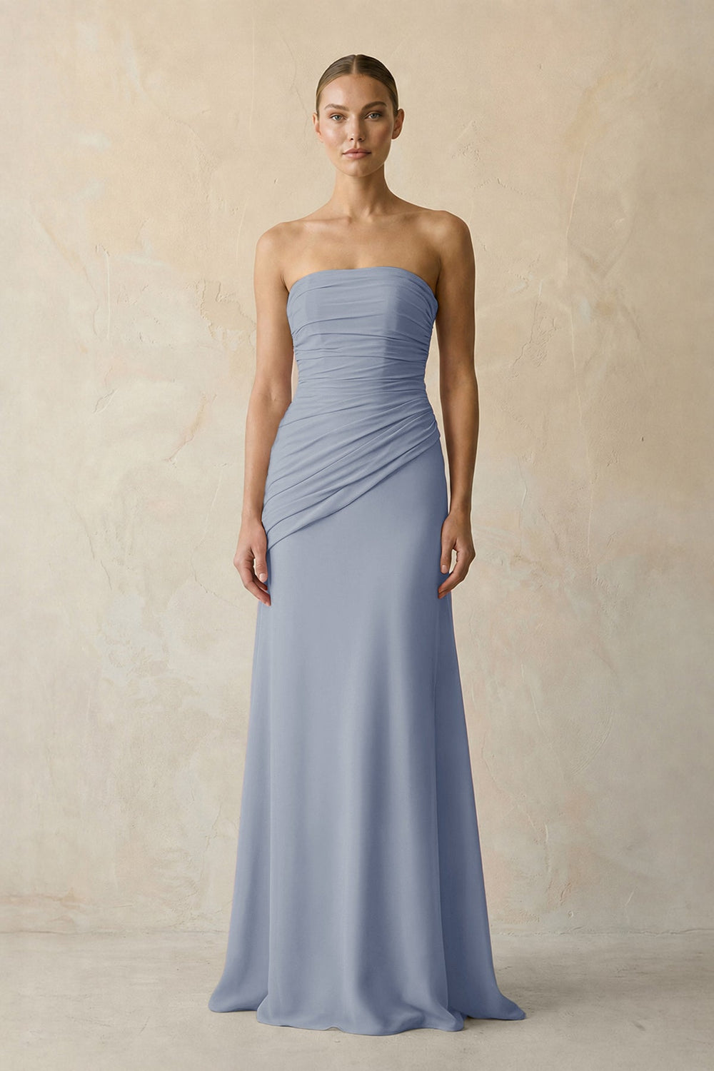 Sheath Chiffon Strapless Pleated Bridesmaid Dress in Twilight