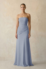 Twilight Sheath Chiffon Strapless Pleated Bridesmaid Dress in Frost - KISS BRIDAL Bridesmaid Dresses