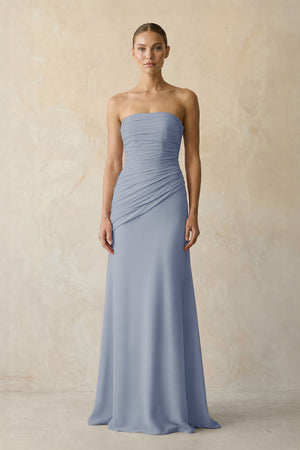 Twilight Sheath Chiffon Strapless Pleated Bridesmaid Dress in Frost - KISS BRIDAL Bridesmaid Dresses