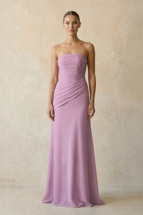 Wisteria Sheath Chiffon Strapless Pleated Bridesmaid Dress in Matcha - KISS BRIDAL Bridesmaid Dresses