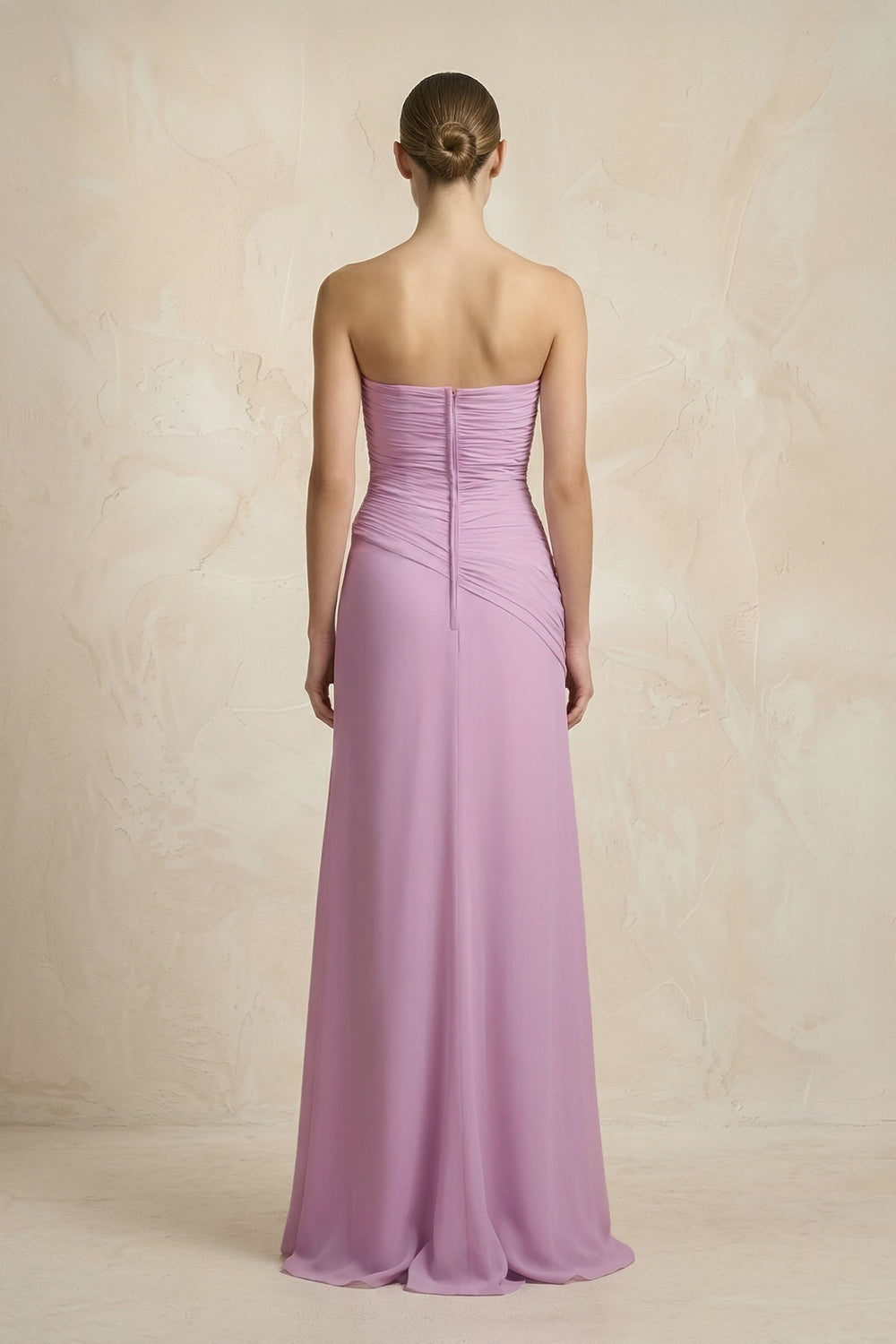 Sheath Chiffon Strapless Pleated Bridesmaid Dress in Wisteria