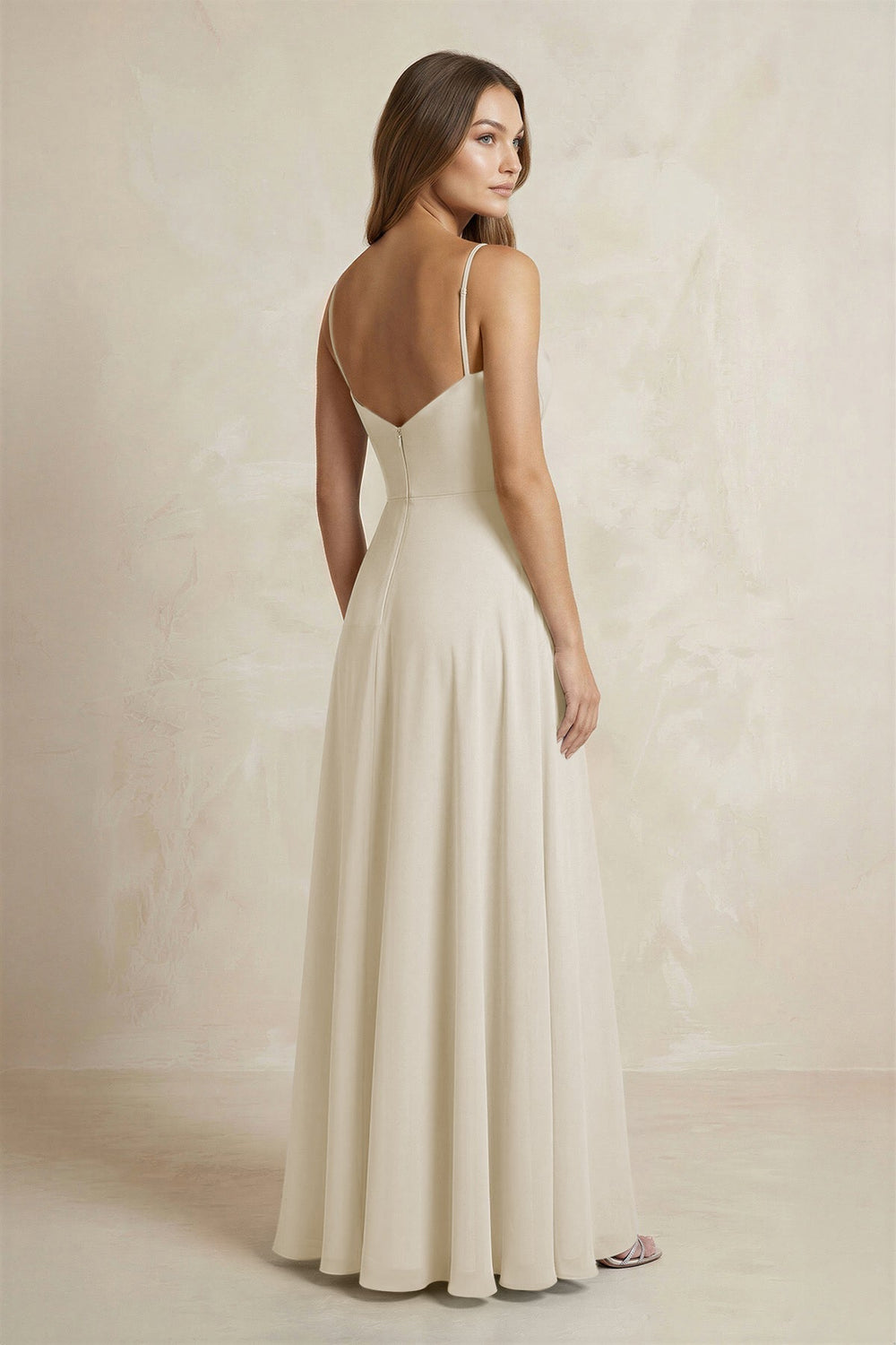 A-Line Cami Strap Chiffon Bridesmaid Dress With Slit in Dove Gray