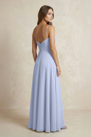 A-Line Cami Strap Chiffon Bridesmaid Dress With Slit in Ice (2) | KISSBRIDAL