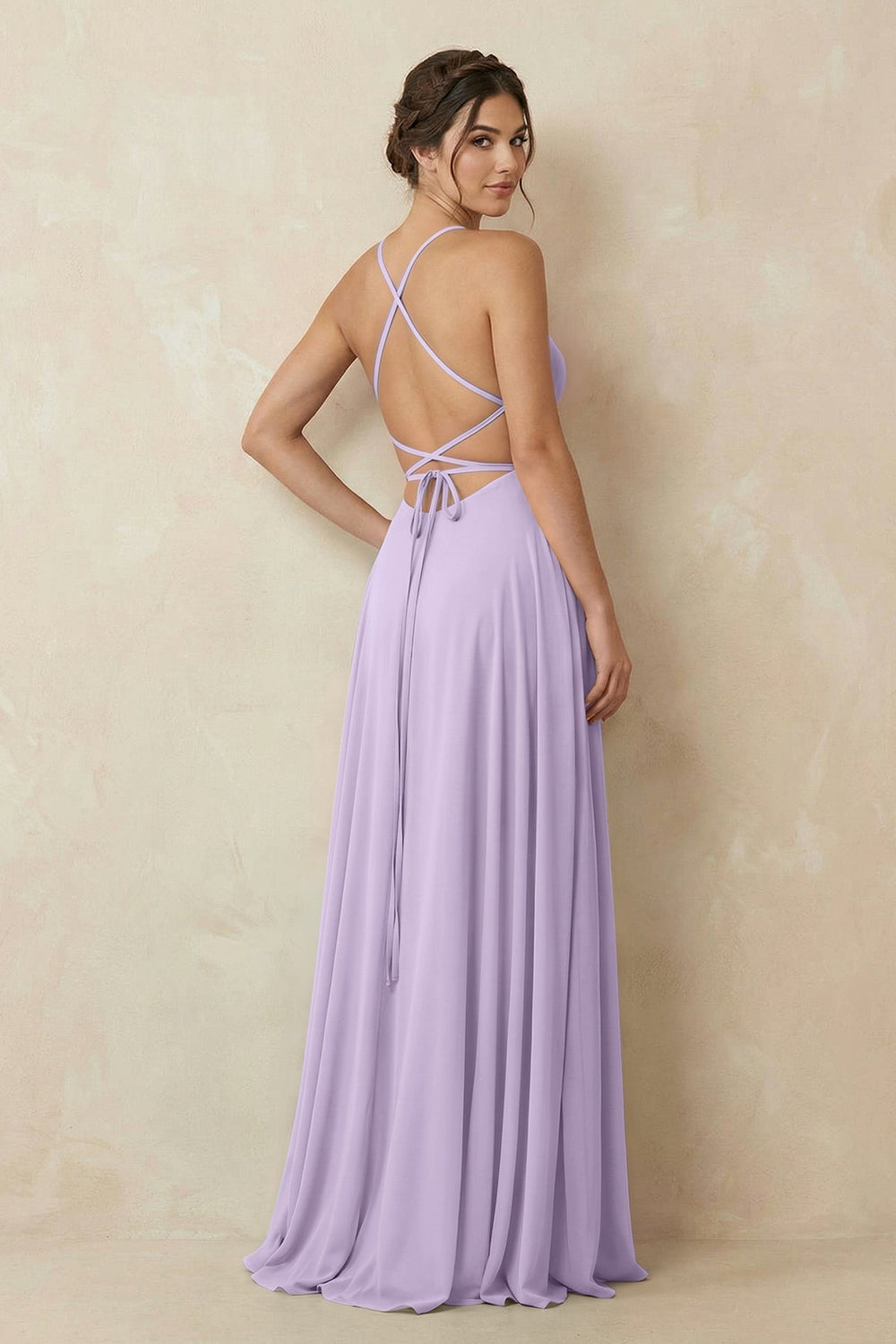 A-Line Chiffon Bridesmaid Dress With Slit in Lavender