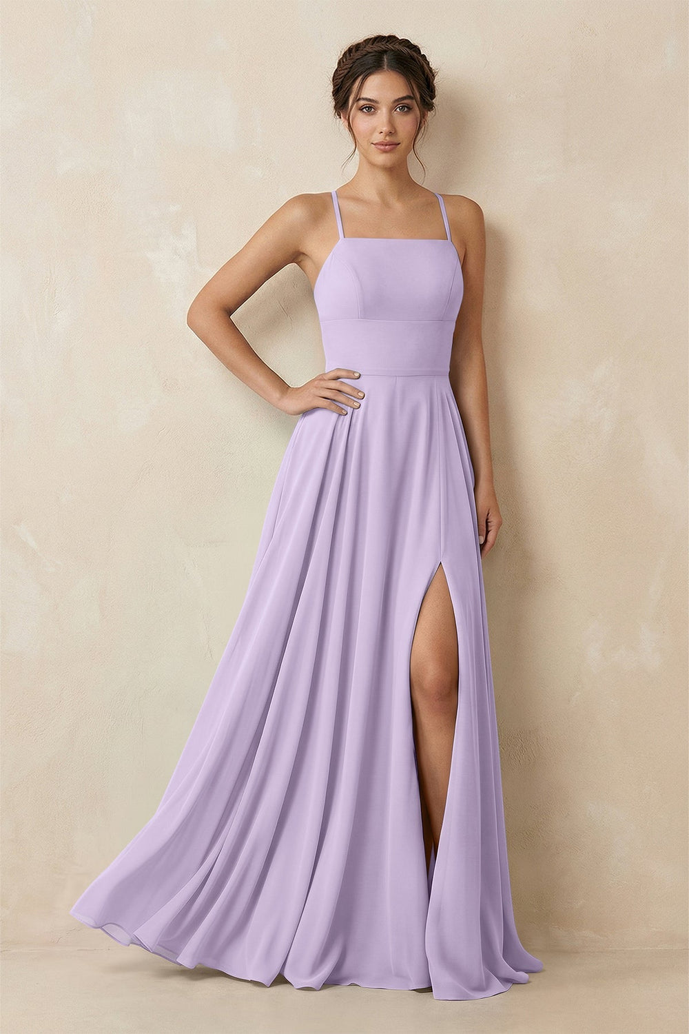 A-Line Chiffon Bridesmaid Dress With Slit in Lavender