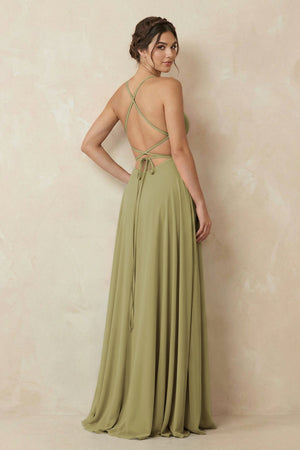 A-Line Chiffon Bridesmaid Dress With Slit in Moss Green (2) | KISSBRIDAL