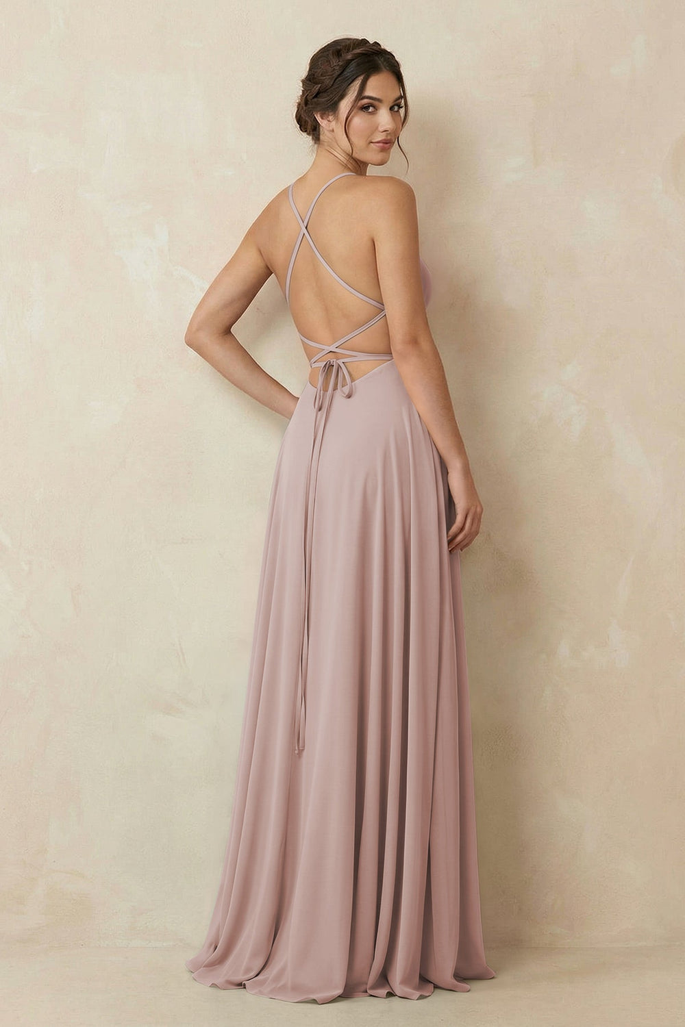 A-Line Chiffon Bridesmaid Dress With Slit in Toffee