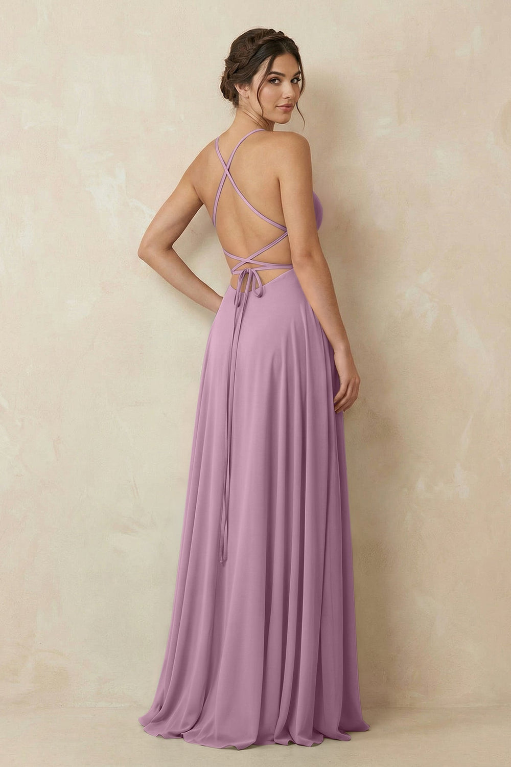 A-Line Chiffon Bridesmaid Dress With Slit in Wisteria