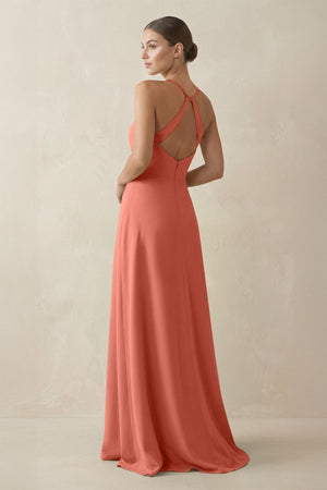 A - Line Chiffon Long Bridesmaid Dress With Slit in Wild Rose - KISS BRIDAL