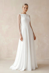 A - Line Chiffon Maxi Wedding Dress Pearl in White - KISS BRIDAL Wedding Dresses