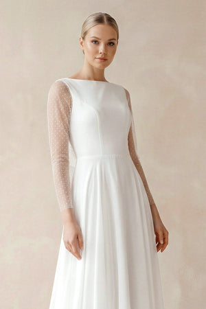 A - Line Chiffon Maxi Wedding Dress Pearl in White - KISS BRIDAL Wedding Dresses