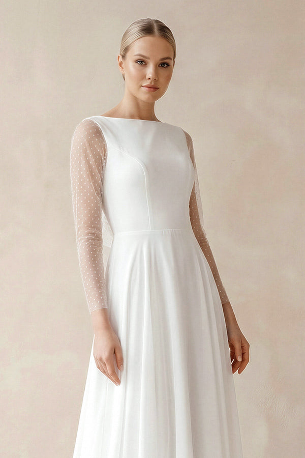A - Line Chiffon Maxi Wedding Dress Pearl in White - KISS BRIDAL Wedding Dresses