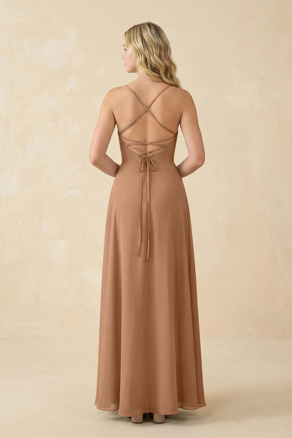 A-Line Chiffon Spaghetti Strap Bridesmaid Dress in Bronzer