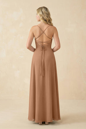 A-Line Chiffon Spaghetti Strap Bridesmaid Dress in Bronzer - KISS BRIDAL BRIDESMAID DRESSES