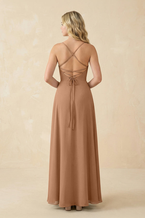 A-Line Chiffon Spaghetti Strap Bridesmaid Dress in Bronzer - KISS BRIDAL BRIDESMAID DRESSES