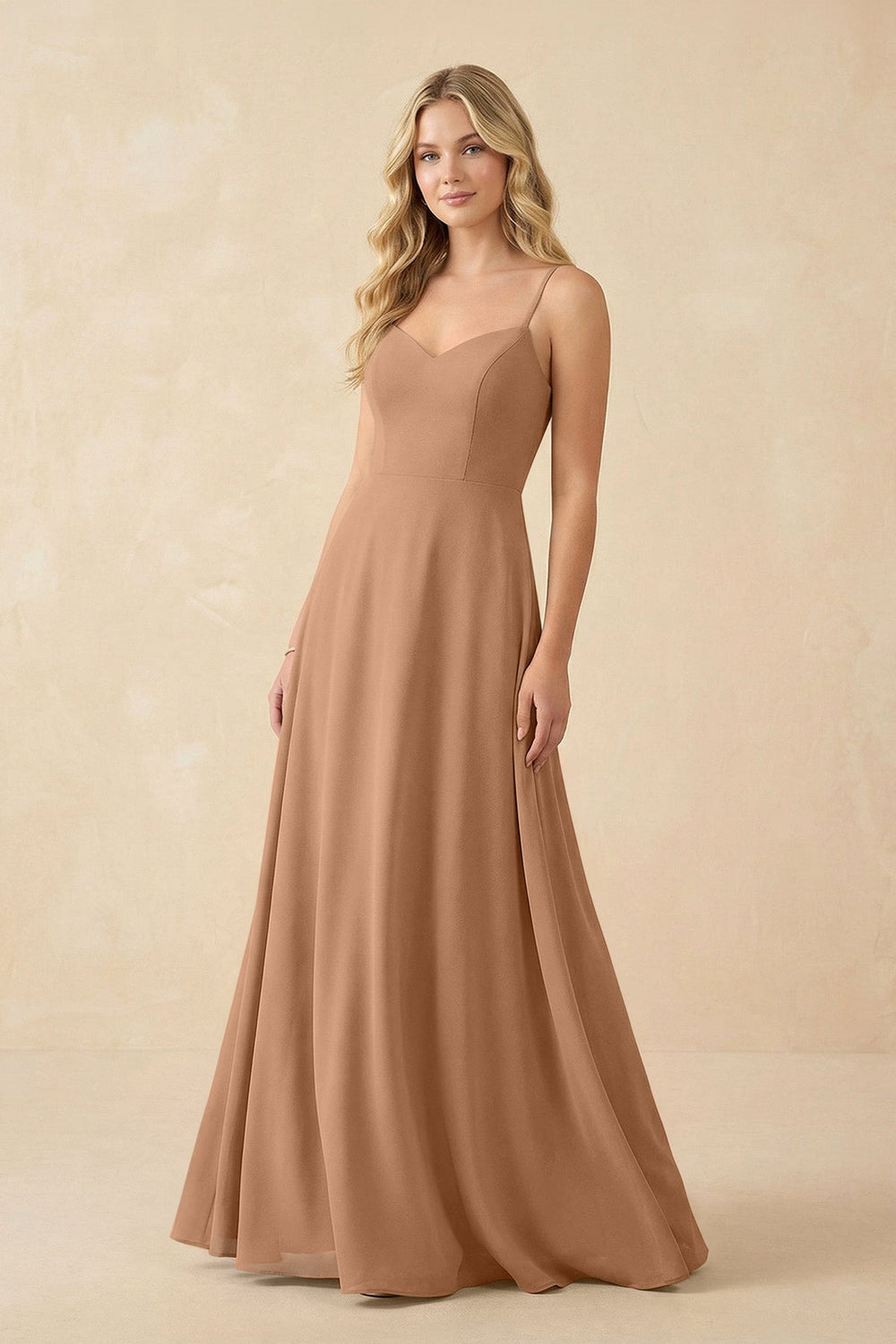 A-Line Chiffon Spaghetti Strap Bridesmaid Dress in Bronzer