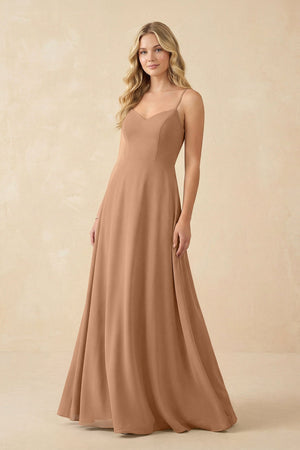 A-Line Chiffon Spaghetti Strap Bridesmaid Dress in Bronzer - KISS BRIDAL BRIDESMAID DRESSES