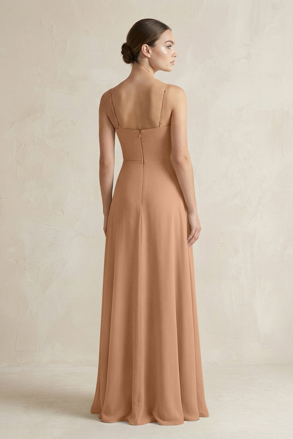 A - Line Chiffon Spaghetti Strap Bridesmaid Dress in Bronzer - KISS BRIDAL Bridesmaid Dresses