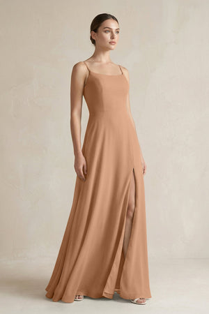 A - Line Chiffon Spaghetti Strap Bridesmaid Dress in Bronzer - KISS BRIDAL Bridesmaid Dresses