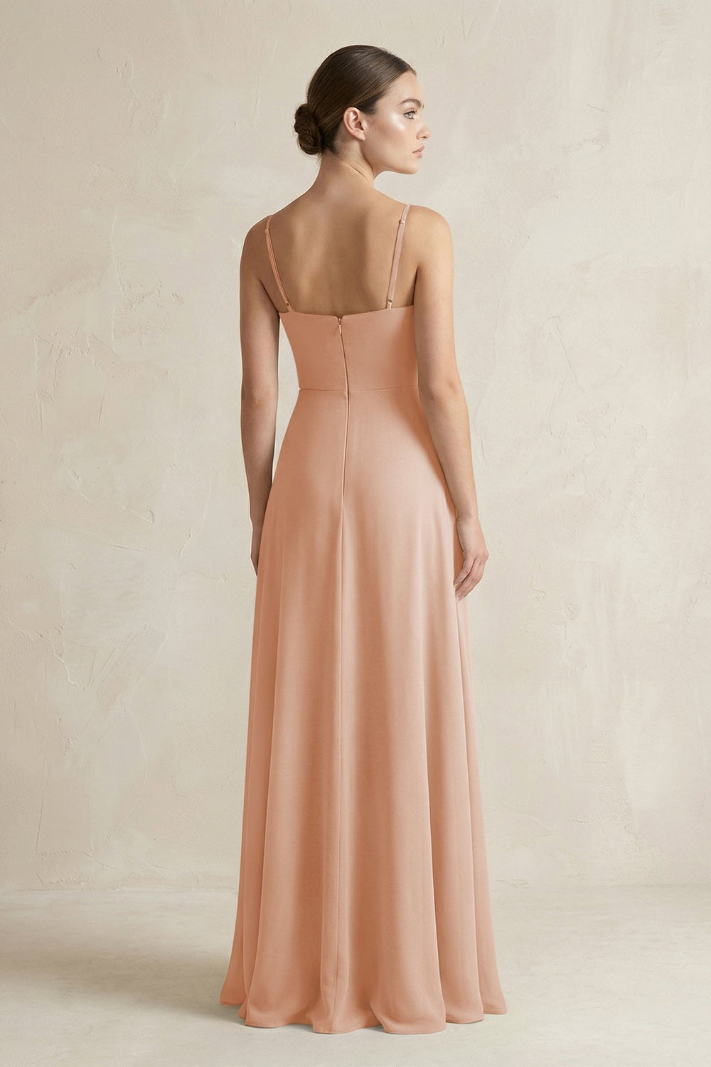 A-Line Chiffon Spaghetti Strap Bridesmaid Dress in Champagne Rose
