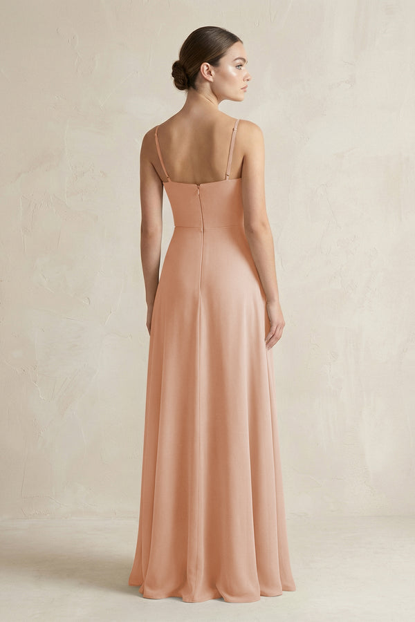 A - Line Chiffon Spaghetti Strap Bridesmaid Dress in Champagne Rose - KISS BRIDAL Bridesmaid Dresses