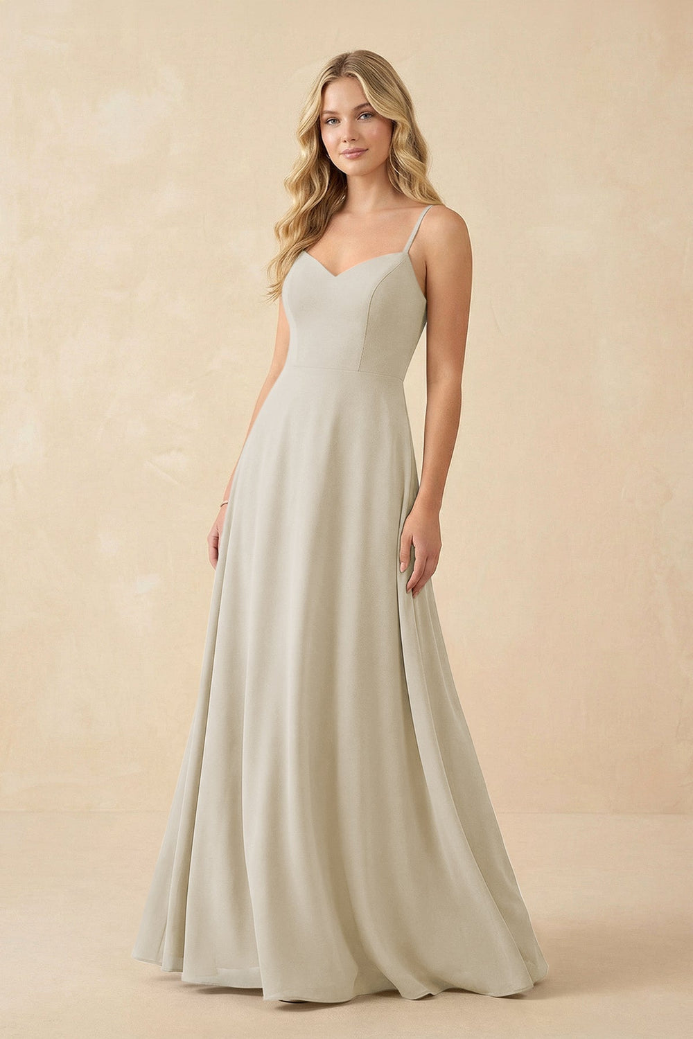 A-Line Chiffon Spaghetti Strap Bridesmaid Dress in Dove Gray