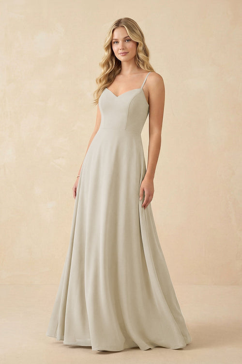 A-Line Chiffon Spaghetti Strap Bridesmaid Dress in Dove Gray - KISS BRIDAL BRIDESMAID DRESSES