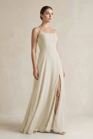 A - Line Chiffon Spaghetti Strap Bridesmaid Dress in Dove Gray - KISS BRIDAL Bridesmaid Dresses