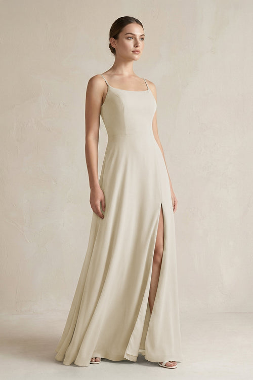 A - Line Chiffon Spaghetti Strap Bridesmaid Dress in Dove Gray - KISS BRIDAL Bridesmaid Dresses