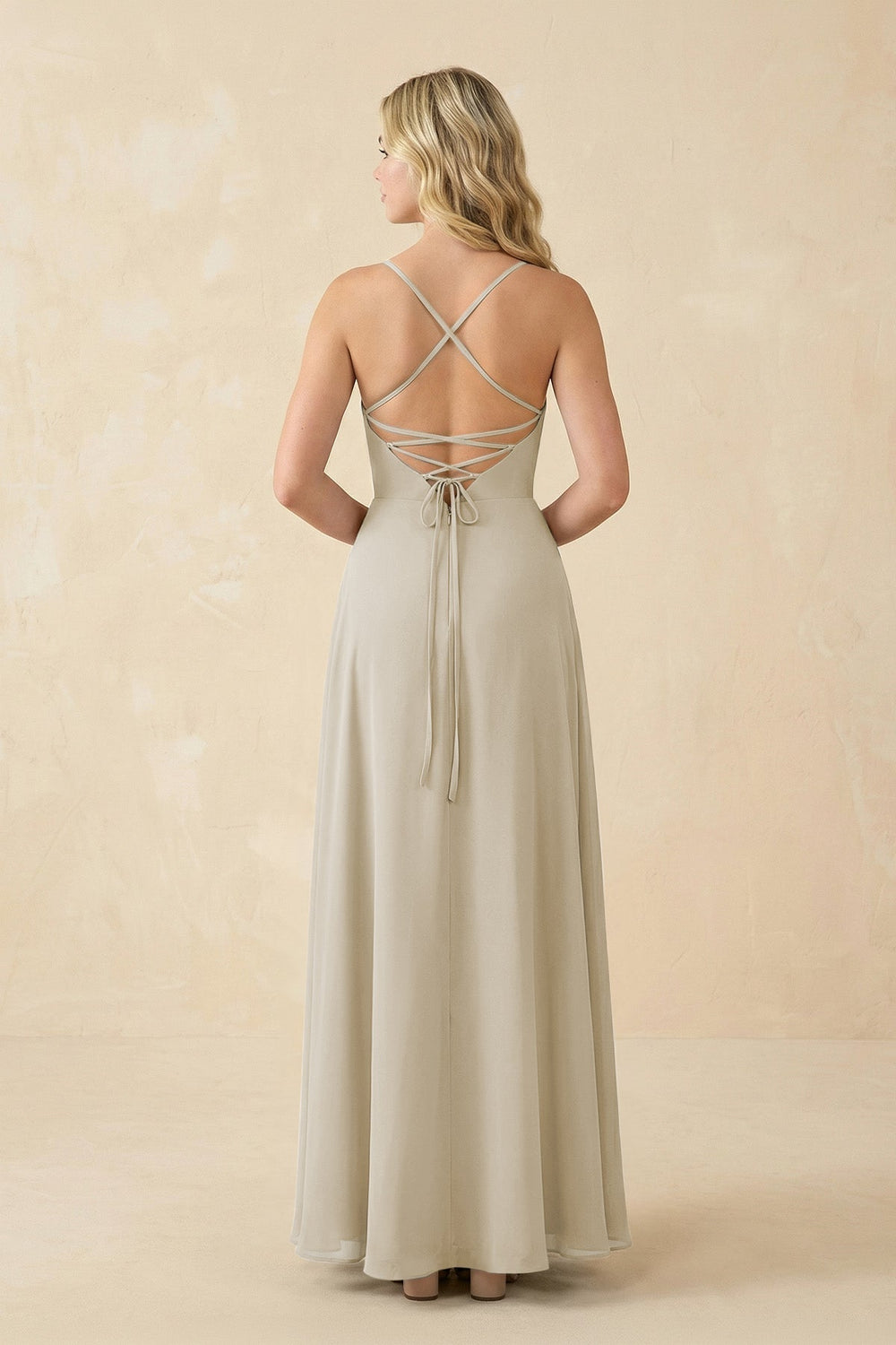 A-Line Chiffon Spaghetti Strap Bridesmaid Dress in Dove Gray