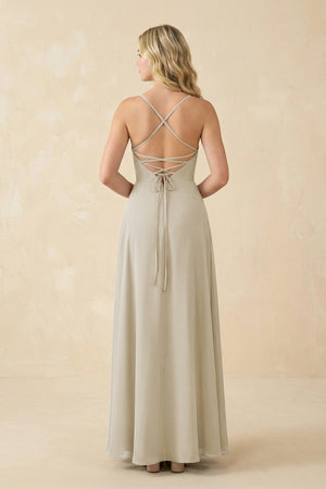 A-Line Chiffon Spaghetti Strap Bridesmaid Dress in Dove Gray - KISS BRIDAL BRIDESMAID DRESSES