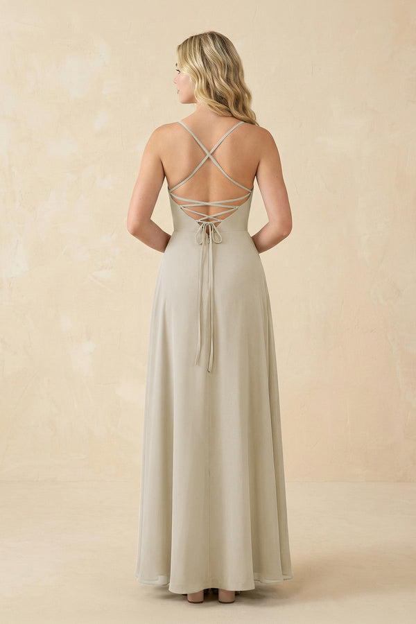 A-Line Chiffon Spaghetti Strap Bridesmaid Dress in Dove Gray - KISS BRIDAL BRIDESMAID DRESSES