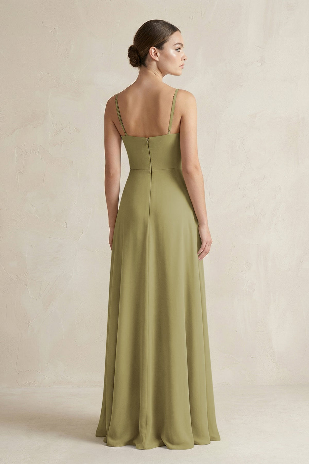 A-Line Chiffon Spaghetti Strap Bridesmaid Dress in Moss Green