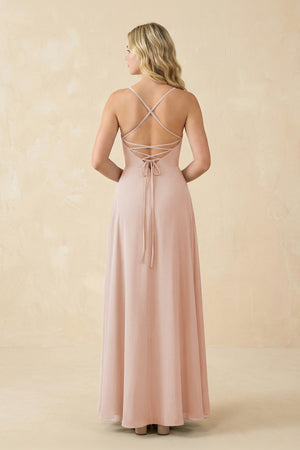 A-Line Chiffon Spaghetti Strap Bridesmaid Dress in Pale Blush - KISS BRIDAL BRIDESMAID DRESSES