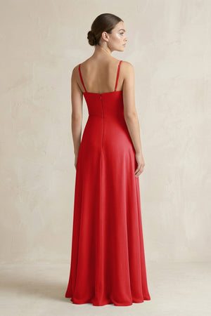 A - Line Chiffon Spaghetti Strap Bridesmaid Dress in Ruby Red - KISS BRIDAL Bridesmaid Dresses