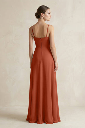 A - Line Chiffon Spaghetti Strap Bridesmaid Dress in Spice - KISS BRIDAL Bridesmaid Dresses