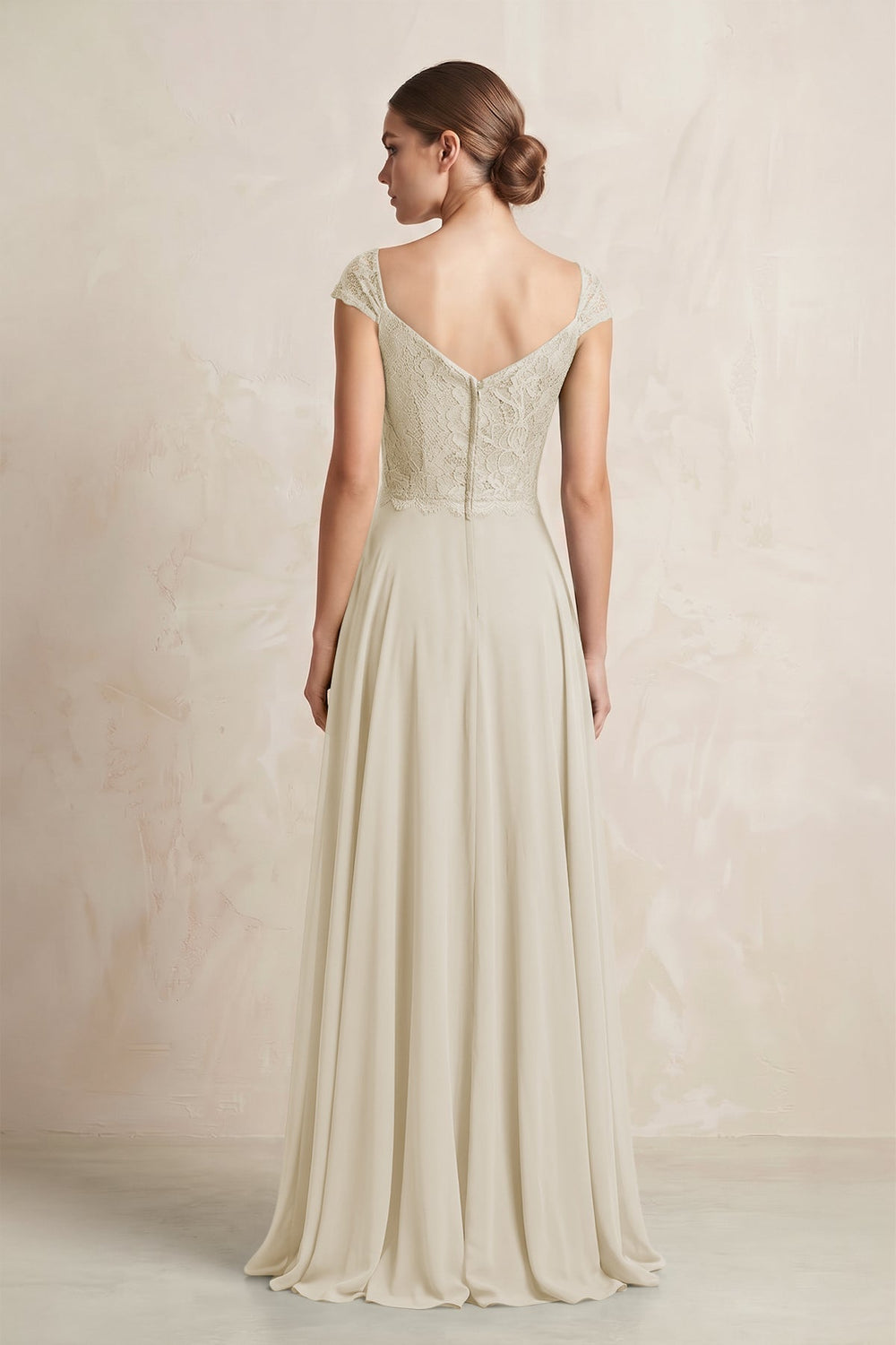 A-Line Chiffon V-Neck Pleated Bridesmaid Dress with Cap Sleeves in Dove Gray