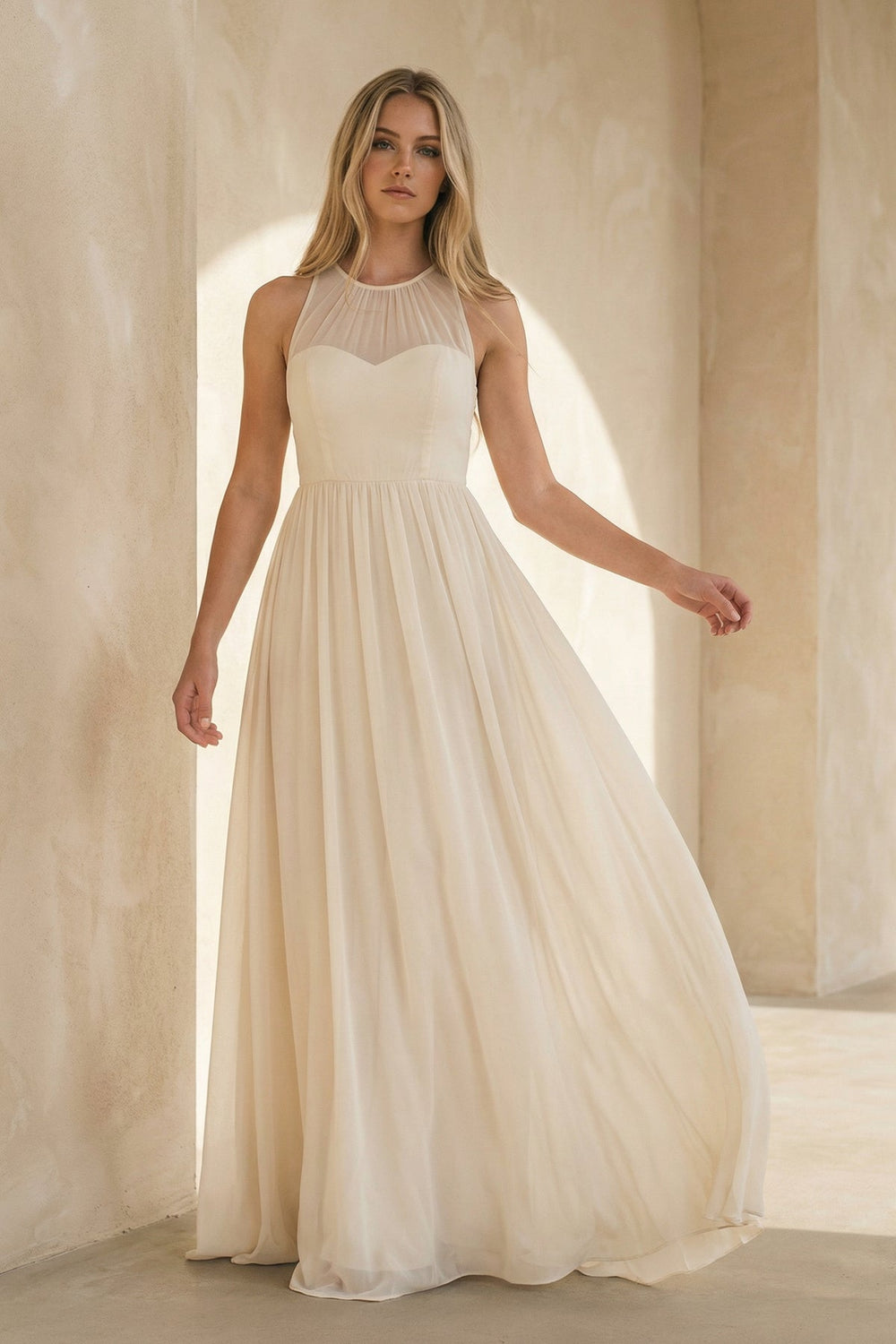 A Line Chiffon Wedding Dress in Ivory