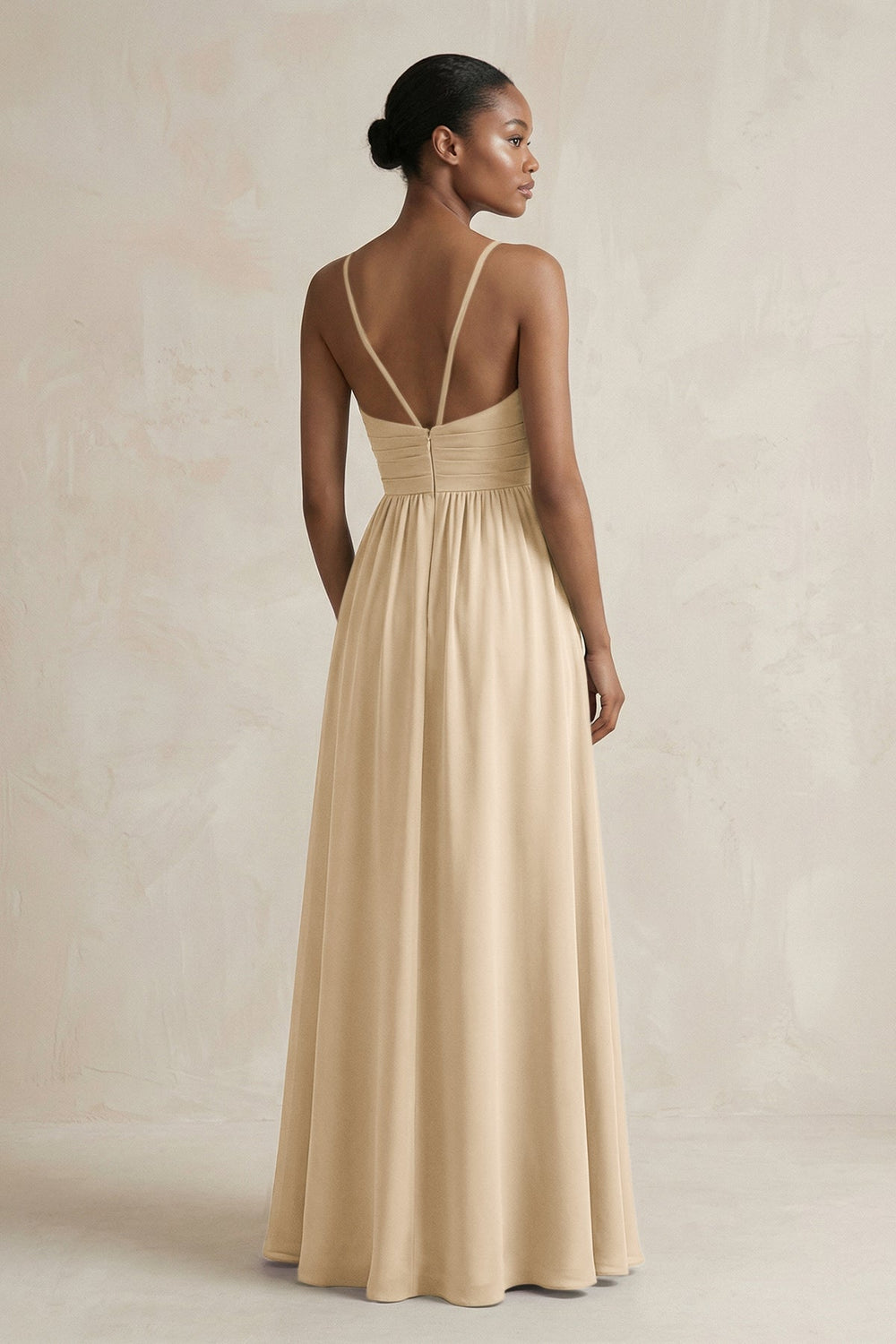 A-Line Halter Chiffon Ruched Bridesmaid Dress in Champagne