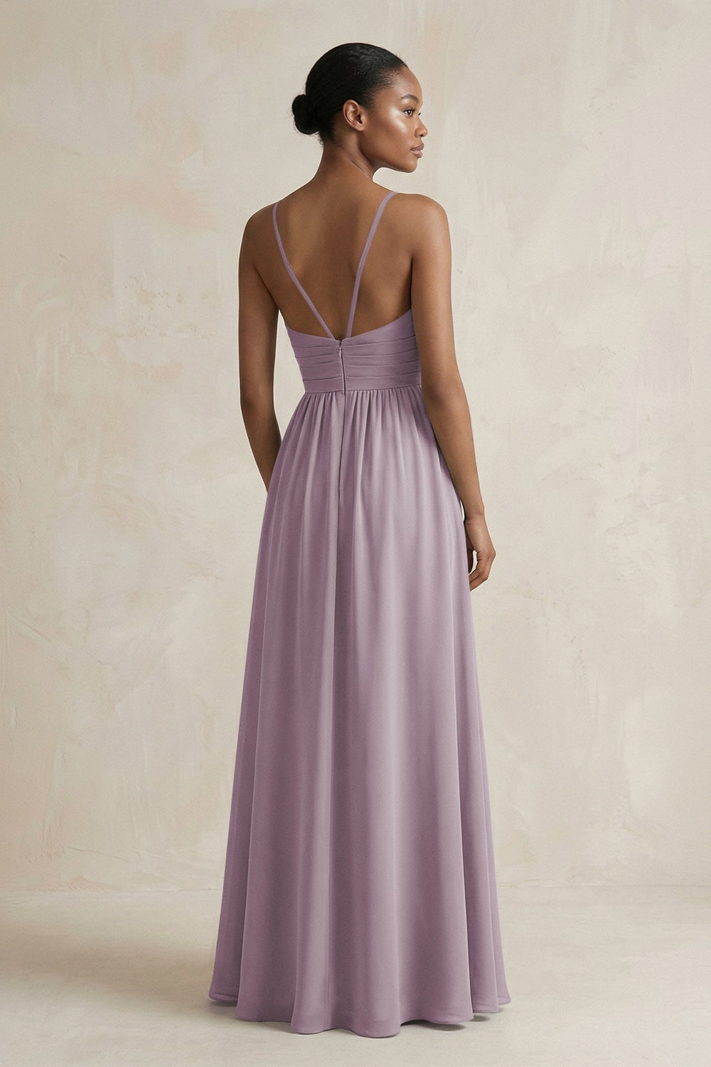 A-Line Halter Chiffon Ruched Bridesmaid Dress in Dusk