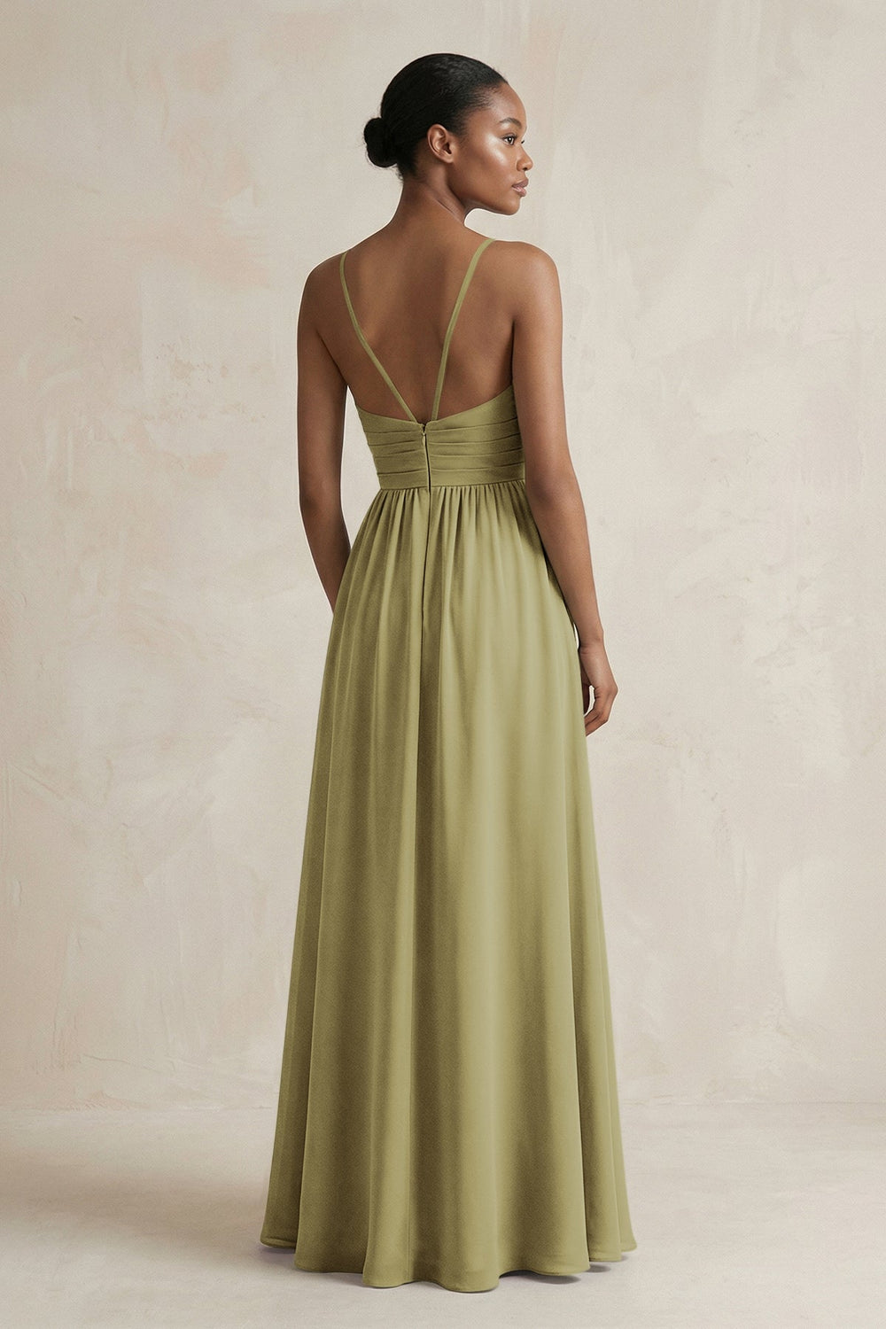 A-Line Halter Chiffon Ruched Bridesmaid Dress in Moss Green